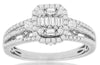 .70CT DIAMOND 14KT WHITE GOLD ROUND & BAGUETTE CLUSTER OCTAGON ANNIVERSARY RING