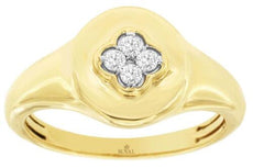 ESTATE .12CT DIAMOND 14K 2 TONE GOLD FLOWER 4 STONE BEZEL MATTE & SHINY FUN RING
