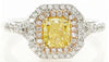 WIDE 1.13CT WHITE PINK & CANARY DIAMOND 18KT TRI COLOR GOLD HALO ENGAGEMENT RING