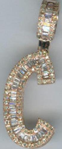 .53CT DIAMOND 14KT ROSE GOLD 3D ROUND & BAGUETTE C INITIAL FUN FLOATING PENDANT
