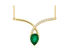 1.26CT DIAMOND & AAA EMERALD 14KT YELLOW GOLD 3D PEAR SHAPE CRISS CROSS NECKLACE