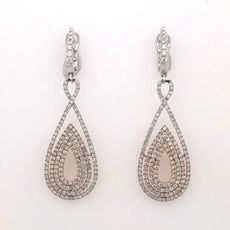 LARGE 1.69CT DIAMOND 18KT WHITE GOLD 3D MULTI ROW INFINITY TEAR DROP EARRINGS