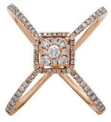 .59CT DIAMOND 14K ROSE GOLD 3D ROUND SQUARE CLUSTER HALO CRISS CROSS X LOVE RING