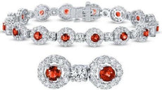 8.54CT DIAMOND & AAA RUBY 14KT WHITE GOLD MULTI FLOWER CLASSIC BANGLE BRACELET
