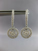 ESTATE .98CT DIAMOND 14KT WHITE GOLD 3D CLASSIC FLOWER HALO FUN HANGING EARRINGS