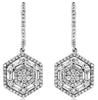 1.02CT DIAMOND 14K WHITE GOLD ROUND & BAGUETTE FLOWER LEVERBACK HANGING EARRINGS
