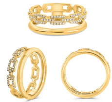 ESTATE .16CT DIAMOND 14KT YELLOW GOLD 3D RECTANGULAR DOUBLE BAND FUN RING
