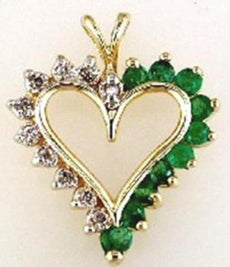 .68CT DIAMOND & AAA EMERALD 14KT YELLOW GOLD 3D OPEN HEART LOVE FLOATING PENDANT