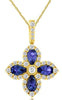 1.25CT DIAMOND & AAA TANZANITE 14K YELLOW GOLD PEAR SHAPE & ROUND FLOWER PENDANT