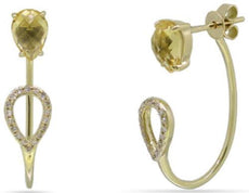 1.58CT DIAMOND & AAA CITRINE 14K YELLOW GOLD PEAR SHAPE & ROUND HANGING EARRINGS