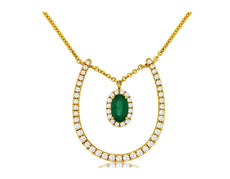 .46CT DIAMOND & AAA EMERALD 14KT YELLOW GOLD OVAL & ROUND HORSESHOE FUN NECKLACE