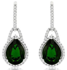 4.30CT DIAMOND & AAA RUSSALITE 14KT WHITE GOLD PEAR SHAPE HALO HANGING EARRINGS