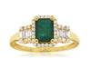 1.26CT DIAMOND & AAA EMERALD 14K YELLOW GOLD 3D ROUND & BAGUETTE ENGAGEMENT RING