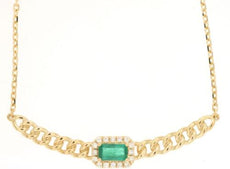 .35CT DIAMOND & AAA EMERALD 14K YELLOW GOLD 3D SQUARE HALO OCTAGON LOVE NECKLACE