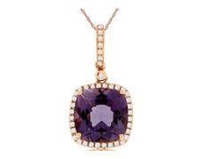 3.76CT DIAMOND & AAA AMETHYST 14KT ROSE GOLD 3D CUSHION & ROUND FLOATING PENDANT