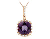3.76CT DIAMOND & AAA AMETHYST 14KT ROSE GOLD 3D CUSHION & ROUND FLOATING PENDANT