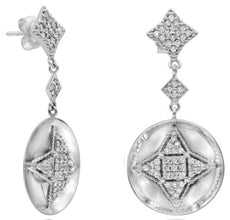 .66CT DIAMOND 14KT WHITE GOLD 3D CIRCULAR STAR GEOMETRICAL FUN HANGING EARRINGS