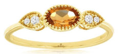 .45CT DIAMOND & AAA CITRINE 14KT YELLOW GOLD 3D OVAL & ROUND 5 STONE FLORAL RING