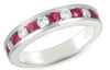 ESTATE .92CT DIAMOND & AAA RUBY 14KT WHITE GOLD ROUND 11 STONE CHANNEL FUN RING
