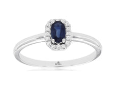 .29CT DIAMOND & AAA SAPPHIRE 14KT WHITE GOLD OVAL HALO OCTAGON FRIENDSHIP RING