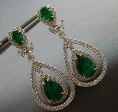 CERTIFIED EXTRA LARGE 11.07CT DIAMOND & AAA COLUMBIAN EMERALD 14KT GOLD EARRINGS