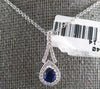 ESTATE .54CT DIAMOND & AAA SAPPHIRE 18KT WHITE GOLD PEAR SHAPE FLOATING PENDANT