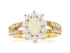 1.34CT DIAMOND & AAA OPAL 14KT YELLOW GOLD 3D OVAL & ROUND FLOWER FILIGREE RING