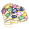 LARGE 3.97CT DIAMOND AAA MULTI GEM 14KT YELLOW GOLD MULTI SHAPE CRISS CROSS RING
