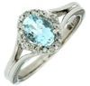 .83CT DIAMOND & AAA AQUAMARINE 14KT WHITE GOLD OVAL & ROUND HALO FRIENDSHIP RING