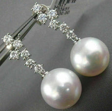 LARGE 1.05CT DIAMOND & AAA SOUTH SEA PEARLS 18KT WHITE GOLD 3D HANGING EARRINGS