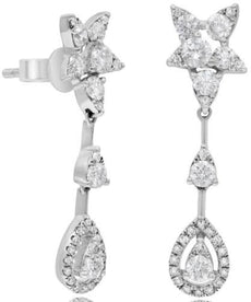 ESTATE .78CT DIAMOND 14K WHITE GOLD 3D ROUND TEAR DROP STAR FUN HANGING EARRINGS