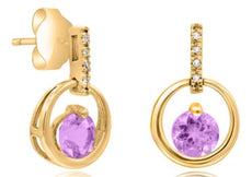 .97CT DIAMOND & AAA PINK AMETHYST 14KT ROSE GOLD CIRCULAR FUN HANGING EARRINGS