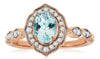 .89CT DIAMOND & AAA AQUAMARINE 14KT ROSE GOLD OVAL & ROUND HALO LEAF LOVE RING