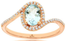 .82CT DIAMOND & AAA AQUAMARINE 14KT ROSE GOLD 3D OVAL HALO CRISS CROSS LOVE RING
