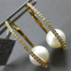 LARGE .55CT DIAMOND & AAA SOUTH SEA PEARL 18KT YELLOW GOLD HOOP HANGING EARRINGS