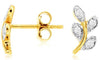 ESTATE .12CT DIAMOND 14KT 2 TONE GOLD CLASSIC ROUND MULTI LEAF FUN STUD EARRINGS