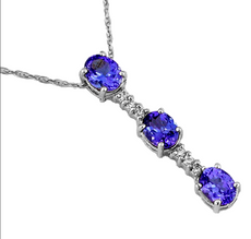 1.06CT DIAMOND & AAA TANZANITE 14KT WHITE GOLD 3D OVAL & ROUND FLOATING PENDANT