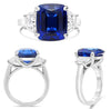LARGE 10.28CT DIAMOND & AAA SAPPHIRE PLATINUM CUSHION & HALF MOON 3 STONE RING