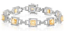 8.64CT DIAMOND AAA CITRINE 14KT WHITE GOLD ROUND & PRINCESS HALO TENNIS BRACELET