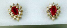 .76CT DIAMOND & AAA RUBY 14KT YELLOW GOLD PEAR SHAPE & ROUND HALO STUD EARRINGS