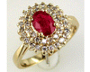 1.47CT DIAMOND & AAA RUBY 14KT YELLOW GOLD 3D OVAL & ROUND DOUBLE HALO FUN RING