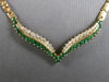 LARGE & LONG 2.60CT DIAMOND & AAA EMERALD 14KT YELLOW GOLD V SHAPE LOVE NECKLACE