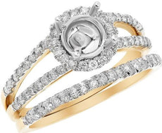 .58CT DIAMOND 14KT 2 TONE GOLD 3D 4 PRONG SEMI MOUNT ENGAGEMENT WEDDING RING SET