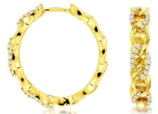 ESTATE .33CT DIAMOND 14KT YELLOW GOLD MULTI LEAF LOVE KNOT HOOP HANGING EARRINGS