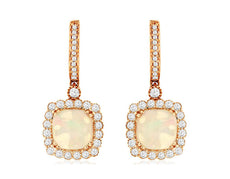 3.48CT DIAMOND & AAA OPAL 14KT ROSE GOLD CUSHION & ROUND HALO HANGING EARRINGS