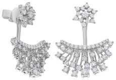 ESTATE 1.34CT DIAMOND 14KT WHITE GOLD 3D FLOWER STAR FUN HANGING EARRINGS