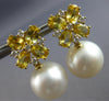 5.02CT DIAMOND & AAA YELLOW SAPPHIRE & SOUTH SEA PEARL 18K YELLOW GOLD EARRINGS