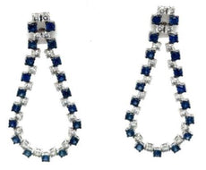 5.53CT DIAMOND & AAA SAPPHIRE 18KT WHITE GOLD 3D OPEN TEAR DROP HANGING EARRINGS