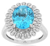 LARGE 5.83CT DIAMOND & AAA BLUE TOPAZ 14KT WHITE GOLD OVAL & ROUND FLOWER RING