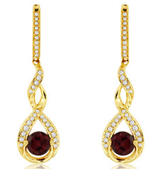 1.55CT DIAMOND & AAA RHODOLITE 14KT YELLOW GOLD ROUND INFINITY HANGING EARRINGS